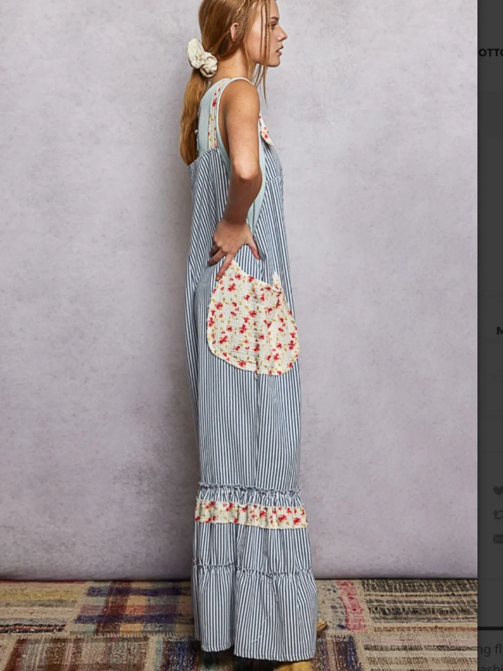 POL Blue White Striped Floral-Trim Jumpsuit - Picture 3 of 6
